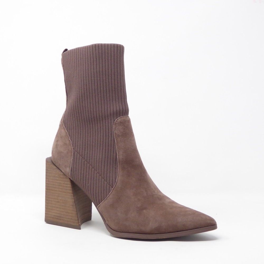 Steve Madden Womens Tackle Booties Brown Suede Knit Sock Block Heel 9.5M